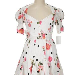 For Love And Lemons White Floral & Black Polka Dot Midi Dress